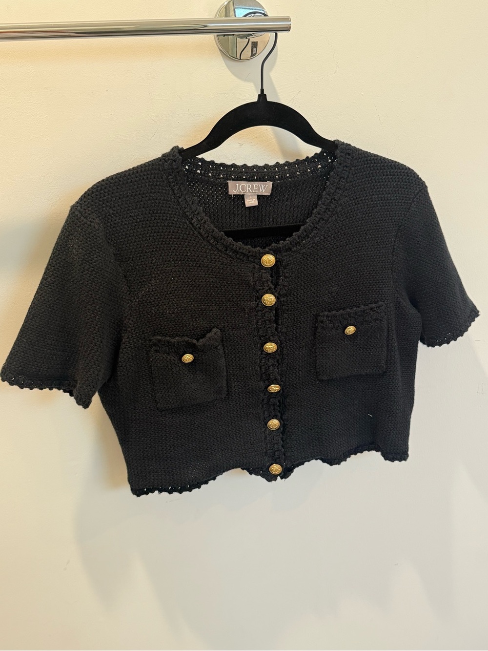 J.Crew Crochet Cropped Cardigan Sweater Black